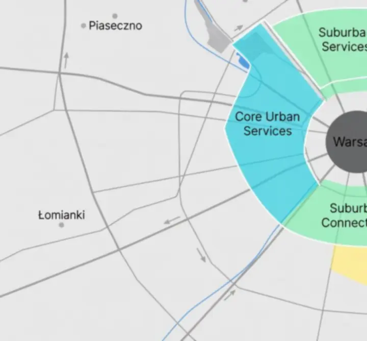 Mapa przykładowego obszaru obsługi A_MAMI_HOME Agata Dul w Warszawie i okolicach